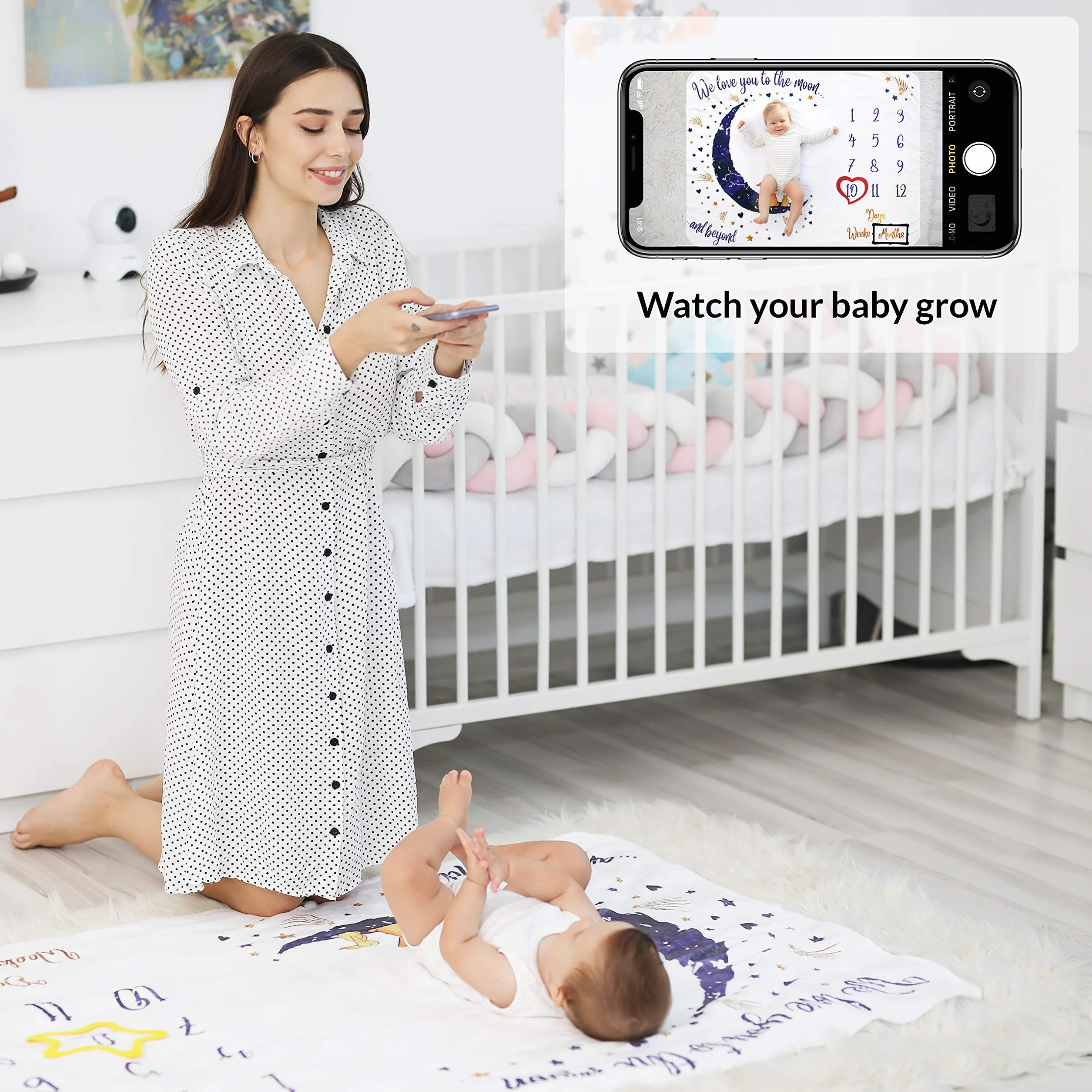 ODOXIA Coperta Mesi Neonato Maschio O Femmina, Unisex | Coperta Mesi Bambino Con Immagini | Regalo Personalizzato Per Neomamme | Traccia La Crescita E L’età | Morbida, Spessa, Grande