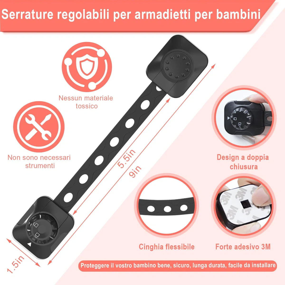 REDTRON Bambino Chiusure di Sicurezza (Aggiornato), 6 Pezzi Serrature di Sicurezza per Bambini con 3M Adesivo, per Armadi, Cassetti, Frigorifero(Nero, Nessun Trapano Necessario)