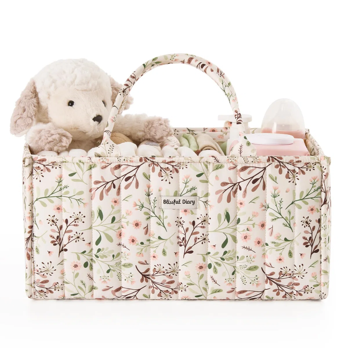 Blissful Diary Organizer per pannolini, Organizer Fasciatoio, Cesto Prodotti Neonato, Cestino di Archiviazione Elegante per Necessità Neonatali e Stazione per Luiers, Margherita Pastorale