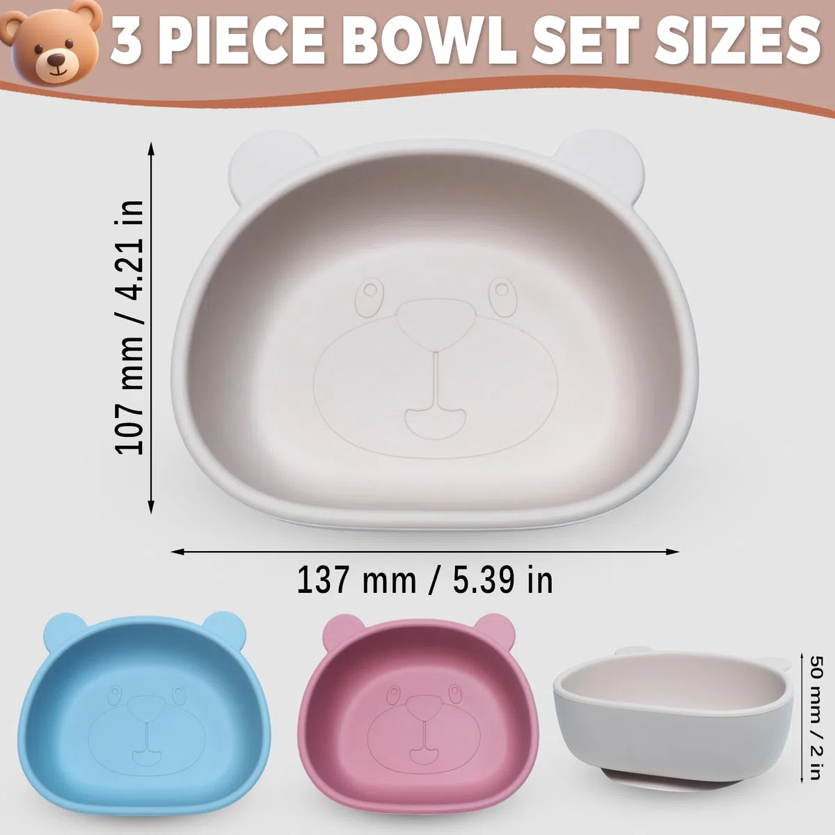 Set di 3 Ciotole per Bambini con Ventosa, Ciotola con ventosa per bambini,Antiscivolo Ciotola per Alimenti in Silicone,Senza BPA, per Neonati Bambini Piccoli e Infanti(blu& beige&rosa)