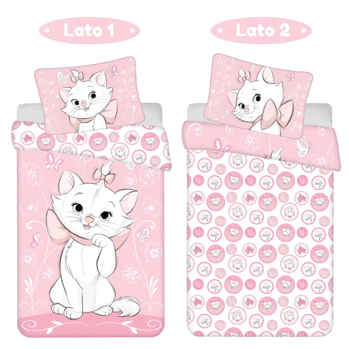 Copripiumino singolo bambina Minou Gli Aristogatti 100 x 135 cm e federa 40 x 60 cm | lenzuola letto per materasso da 60x120 a 70x140 cm | Biancheria 100% cotone