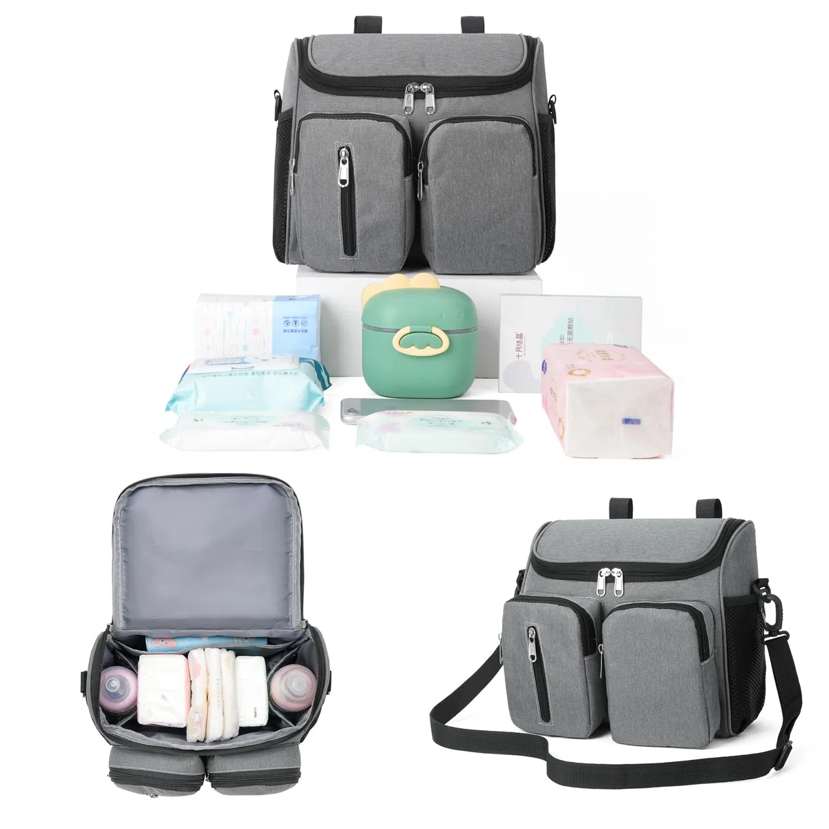 Organizer per Passeggino,Borsa Multifunzione per Passeggino,Utilizzabile Come Borsa a Tracolla Con Tracolla Regolabile,Grande Capacità per Gli Oggetti Essenziali del Bambino(2411-Nero)
