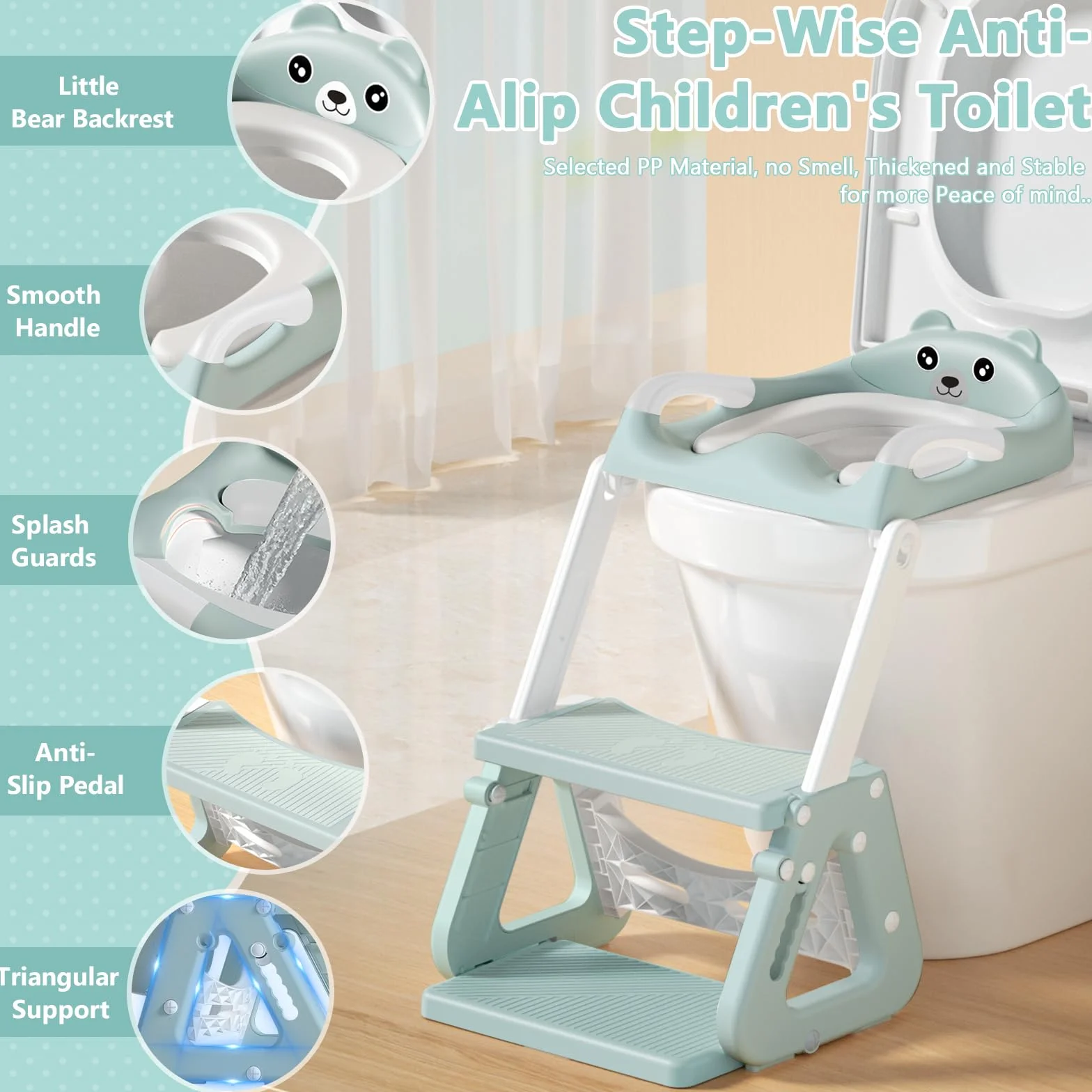 Riduttore WC Bambini con Scaletta, Riduttore WC Bambini, Scaletta WC per Bambini con PU Cuscino, Regolabile e Pieghevole, Adattatore WC per Bambini per Tazze a V, U, O