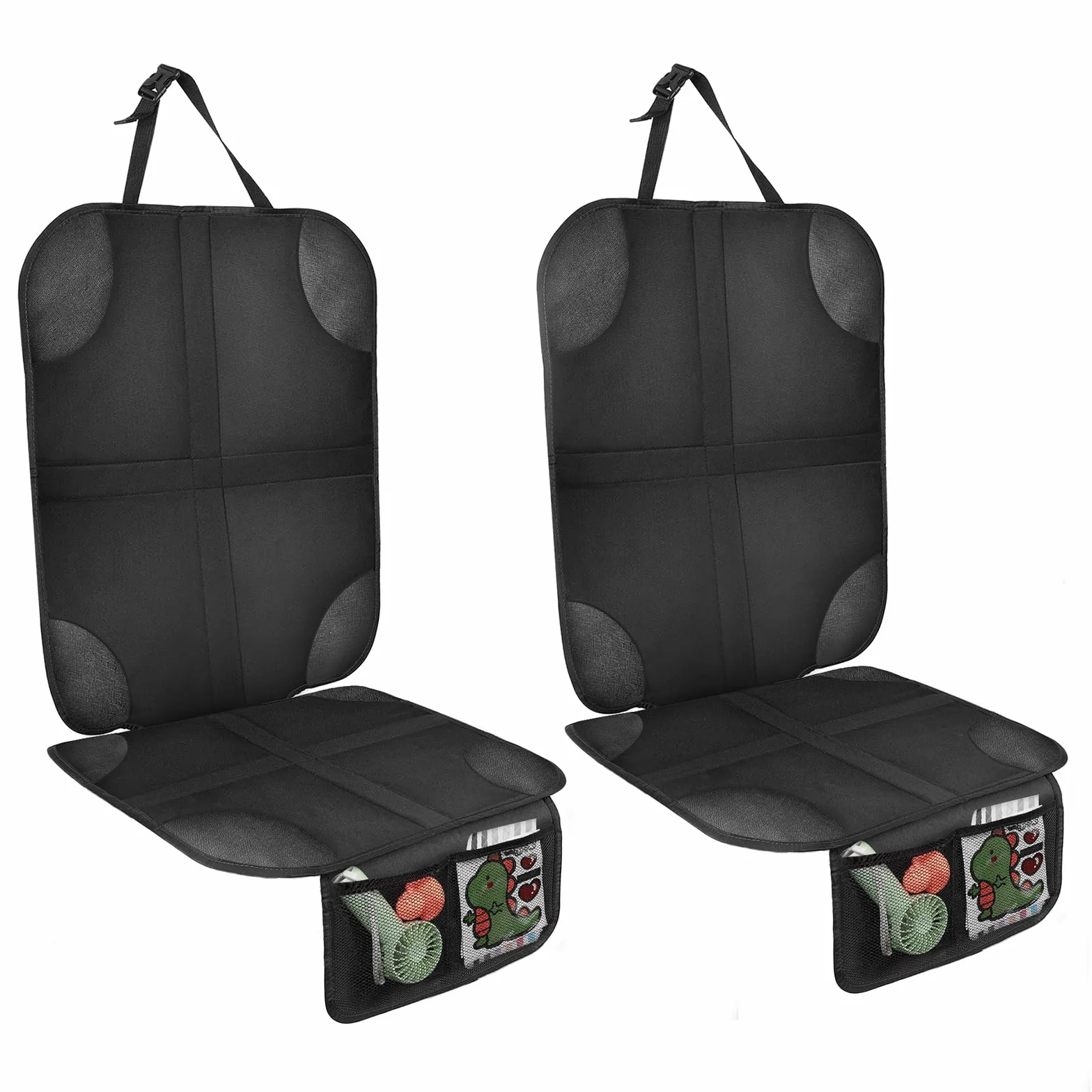 AiQInu Protezione Sedile Auto, 2Pcs Protezioni Per Seggiolino Auto Impermeabile Antiscivolo per Bambini Compatibile con 2 Tasche Portaoggetti per Suv,Berlina,Seggiolino Auto in Pelle E Tessuto