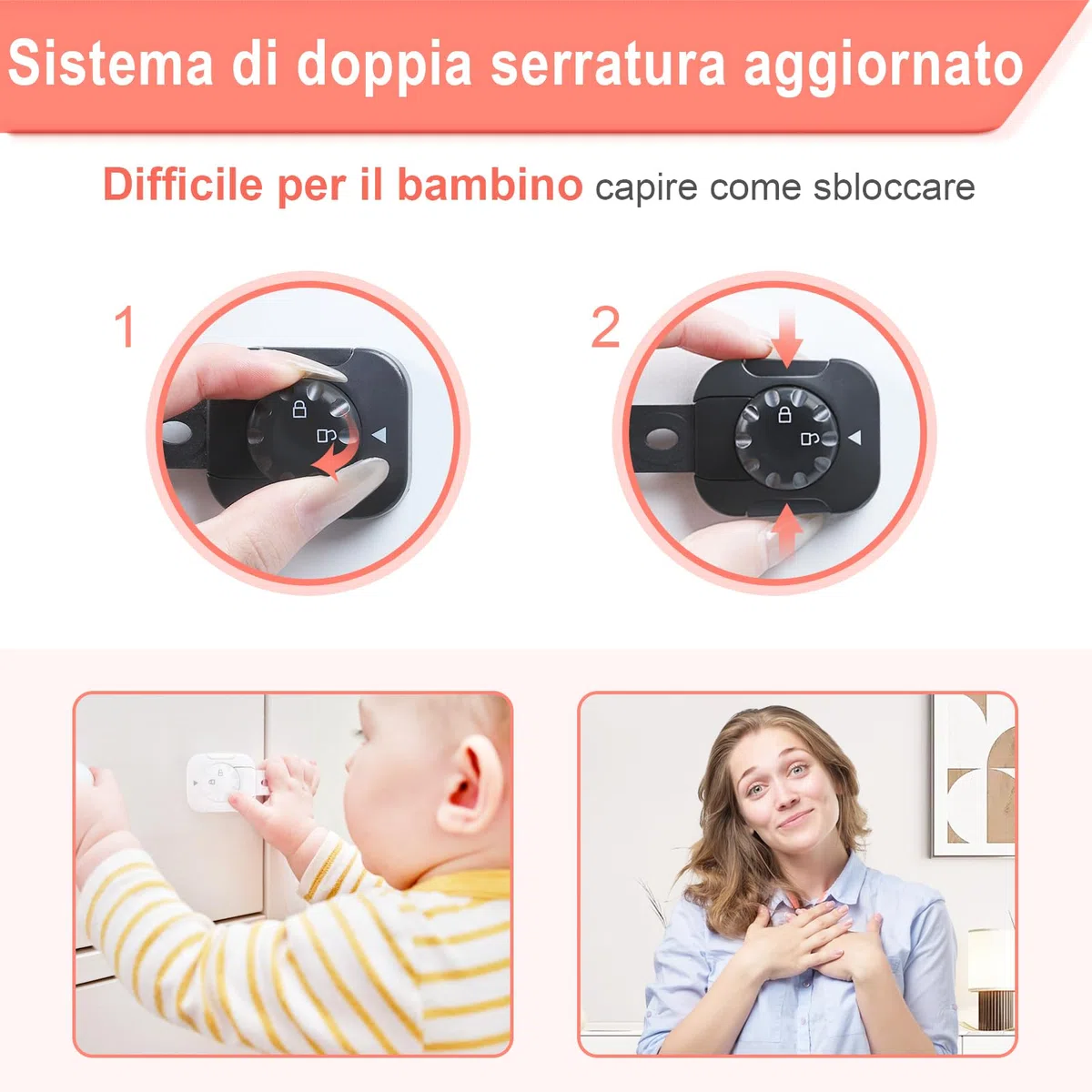 REDTRON Bambino Chiusure di Sicurezza (Aggiornato), 6 Pezzi Serrature di Sicurezza per Bambini con 3M Adesivo, per Armadi, Cassetti, Frigorifero(Nero, Nessun Trapano Necessario)