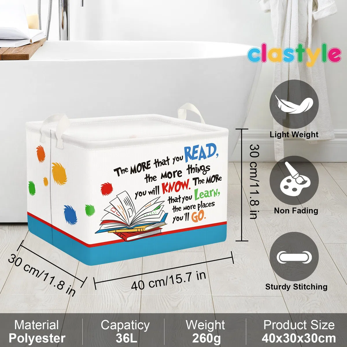Clastyle Ceste Biancheria Bambini Studio Cestino Giocattoli Vestiti Impermeabile per Ragazzo Ragazza Cestino Portaoggetti per Bagno Cameretta Bucato, Libro, 40 * 30 * 30 cm