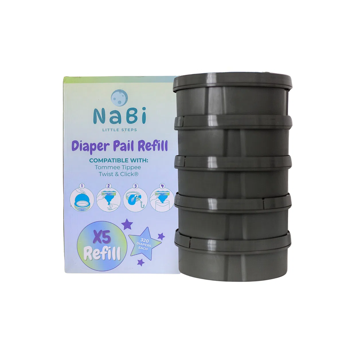 Ricarica Compatibile con Sistema di Smaltimento Avanzato per Pannolini Tommee Tippee Twist and Click. Confezione da 5 Ricariche Profumate, Facili e Convenienti