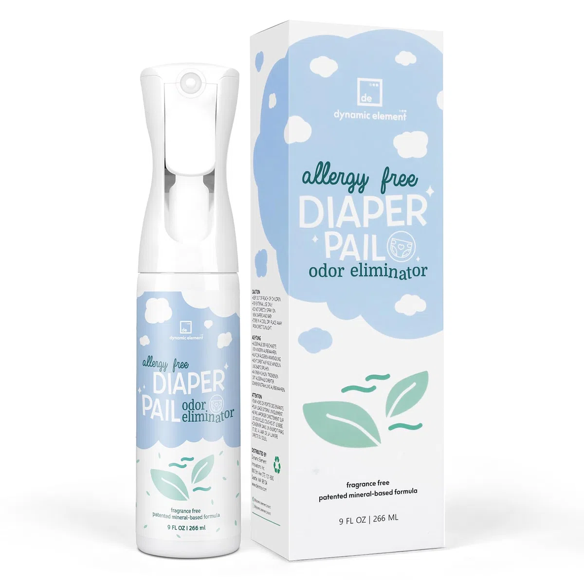 Spray deodorante senza profumo per bidone dei pannolini – Formula minerale sicura per neonati, 266 ml