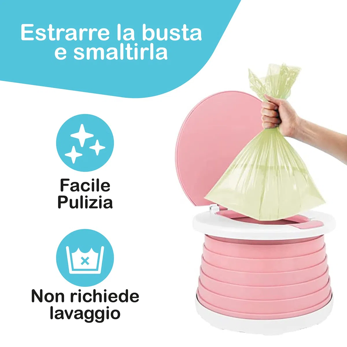 POTTY, Originale, Vasino Portatile per Bambini da Viaggio, Pieghevole con Sacchetti Usa e Getta, Vasino Bambini, ROSA