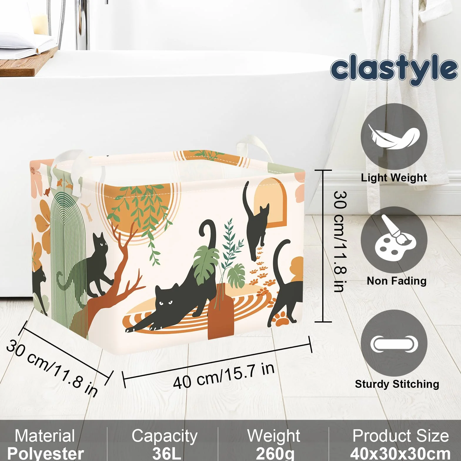 Clastyle Ceste Biancheria Bambini Gatto Boho Cestino Giocattoli Vestiti Impermeabile per Uomo Donna Cestino Portaoggetti per Bagno Cameretta Bucato, Marrone, 40x30x30 cm
