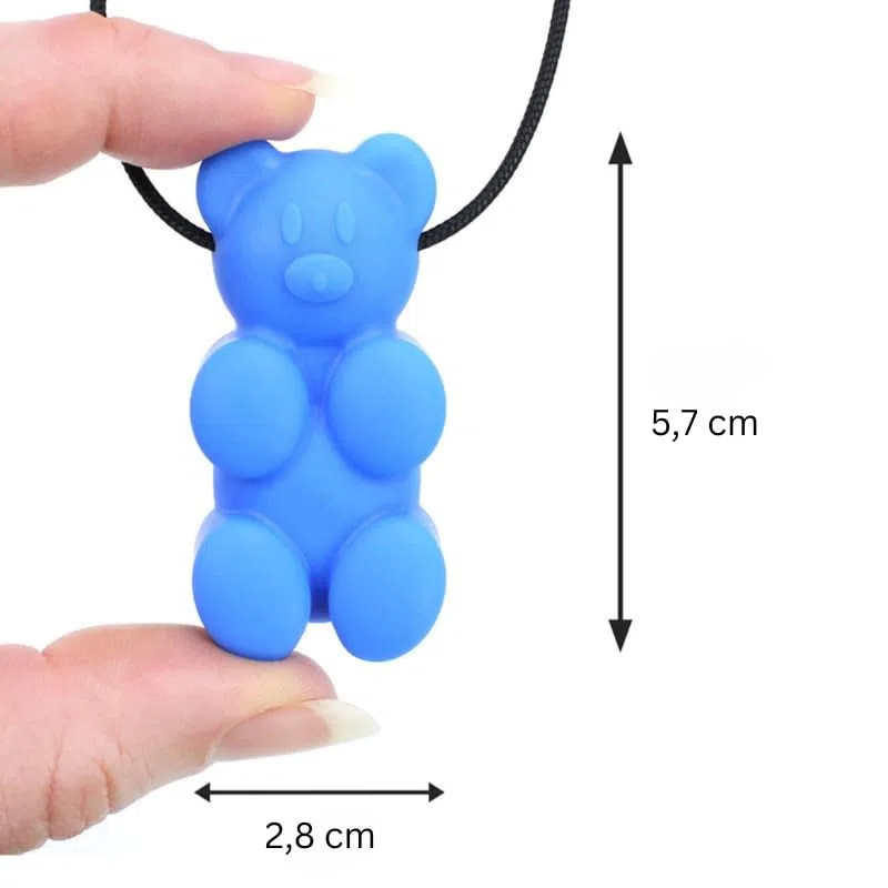 ARK - Collana da masticare a forma di orsacchiotto gommoso, senza sostanze nocive, in 3 gradi di durezza, supporto sensoriale per bambini e adulti, cordoncino regolabile (medio, rosa)