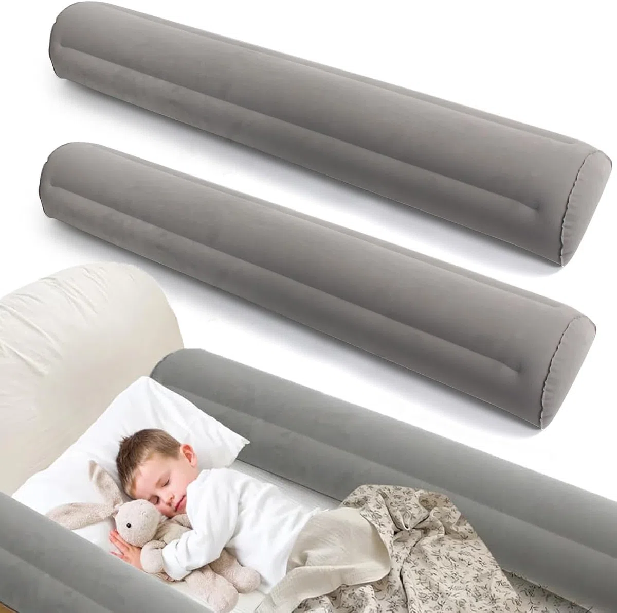 Confezione da 2 protezioni gonfiabili per letto da viaggio, gonfiabili, 140 cm, per bambini e neonati (2 grigi)