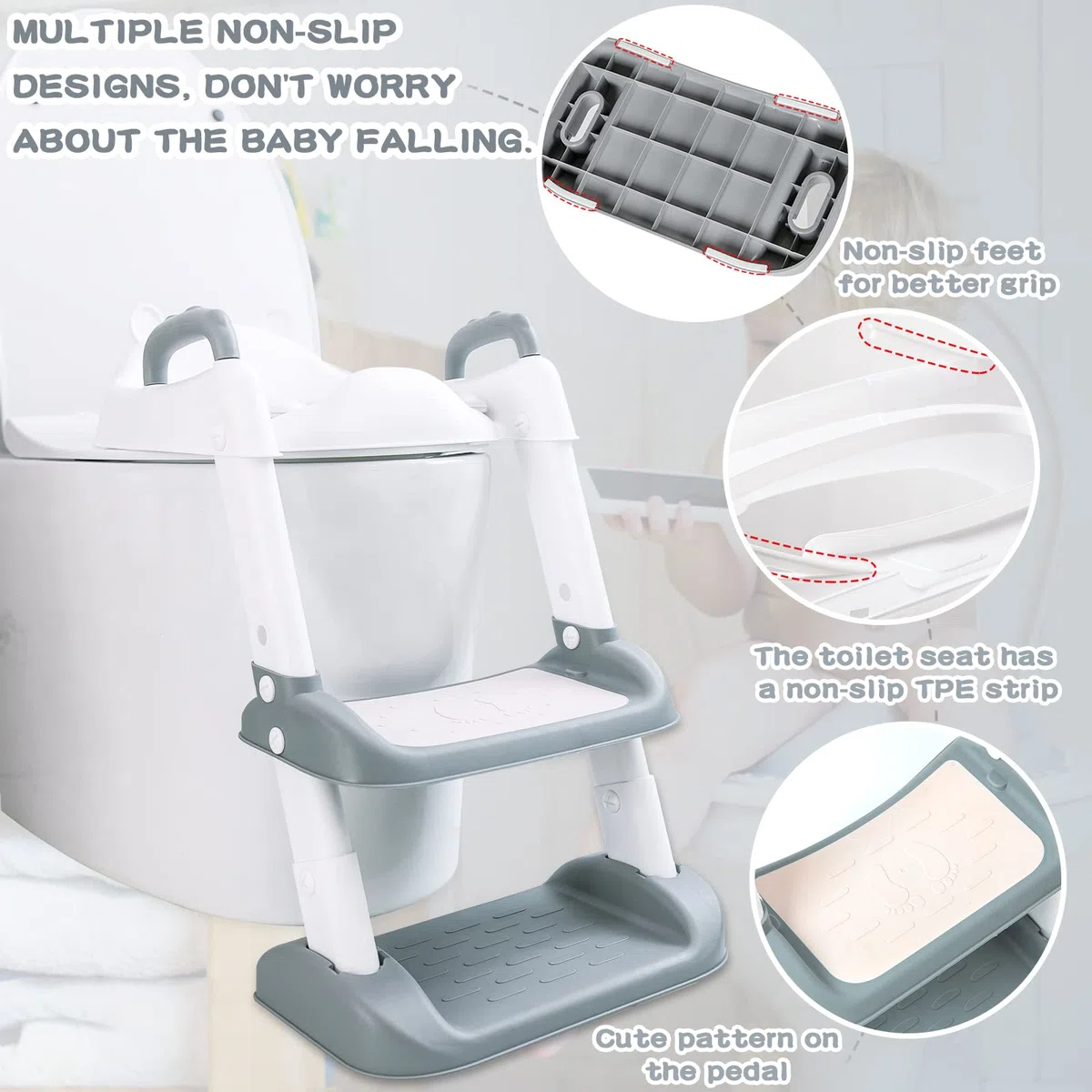 Riduttore WC per Bambini, Water con Scaletta, PU Morbida Seduta Imbottita, Pieghevole, Antiscivolo, Adatto per Tazze a V, U Oppure O