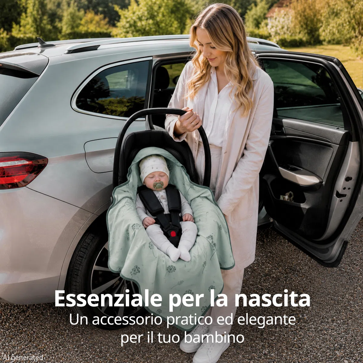 Zamboo Copertina per Ovetto Neonato - Copertina Ovetto Mezza Stagione in Cotone 100%, 80x80 cm - Testata OEKO-TEX Standard 100 - Adatta a Seggiolini Auto - Verde Menta