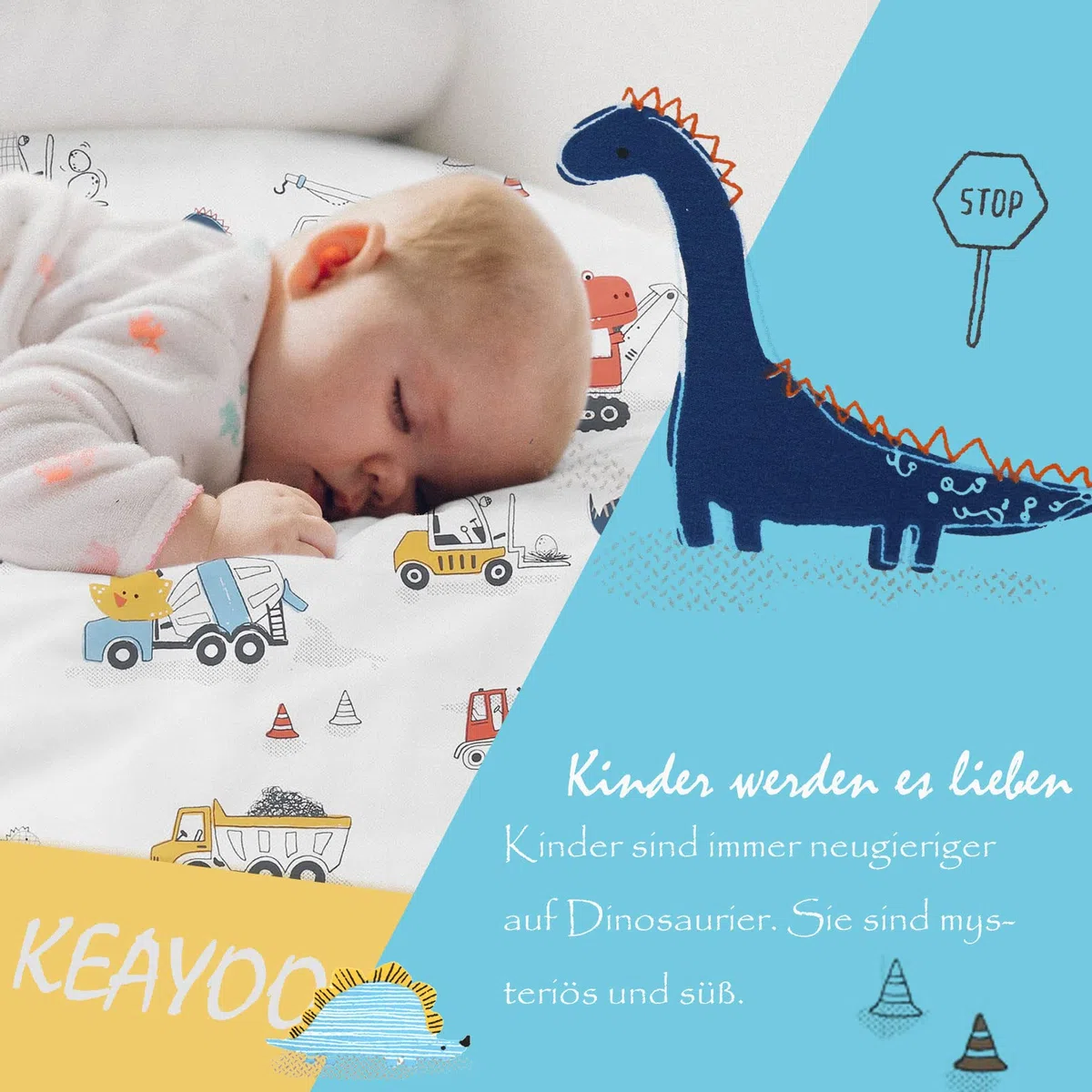 KEAYOO Biancheria da Letto per Bambini,100% Cotone, Copripiumino 100 x 135CM+Federa 60 x 40CM