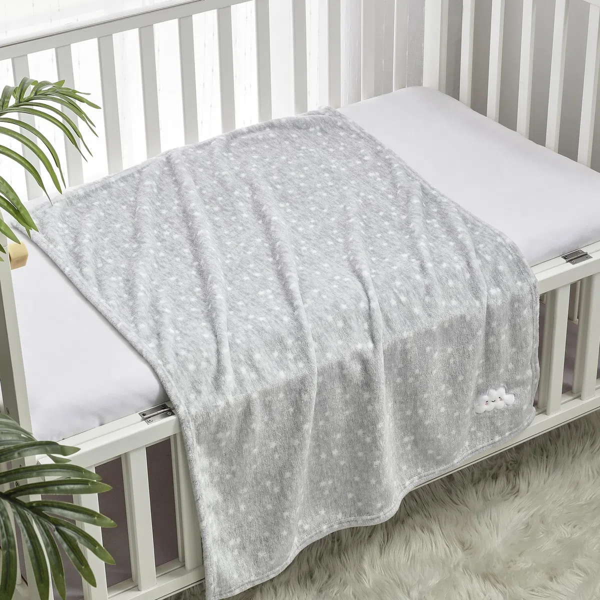 CREVENT 2 pezzi di coperte 75cmX100cm, morbide e calde, per neonati e bambini piccoli, per lettino, culla, passeggino - Nuvola grigia + Notte in pelliccia di visone