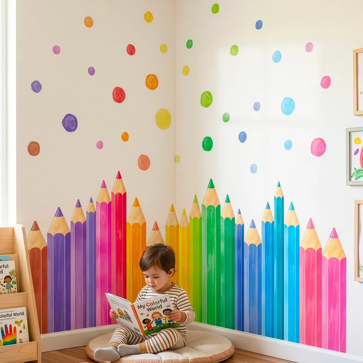 DECOWALL Adesivo murale extra large - Matite colorate arcobaleno giganti - Per cameretta dei bambini, asilo nido, aula e sala giochi (SG4-2522)