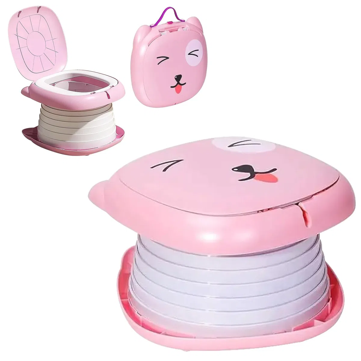 Vasino Portatile per Bambini da Viaggio, Vasino da Viaggio per Bambini con 15 Sacchetti Vasino per Bambini WC Pieghevole Rosa Compatto e Sicuro Ideale per Uso Interno Esterno Auto o Campeggio, Rosa