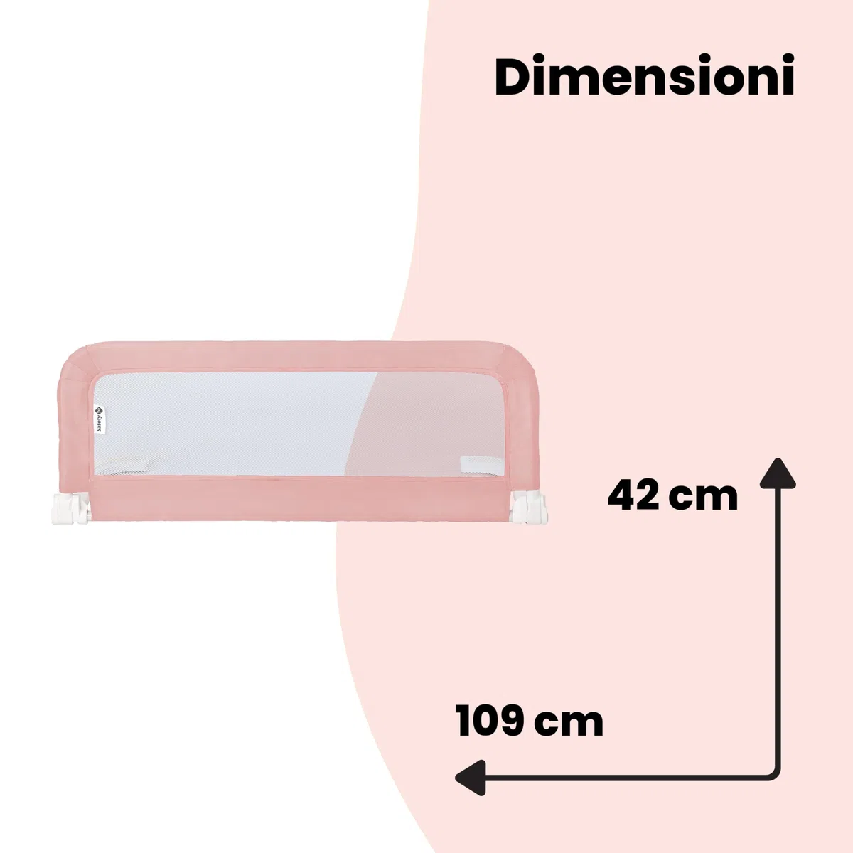 Safety 1st Sponda Letto Bambini da viaggio, Sbarra Letto Bambini 18 mesi - 5 anni, Barriera Letto da Viaggio Pieghevole e Portatile, Tessuto a rete, Semplice da Installare, Fissaggio Sicuro, Pink