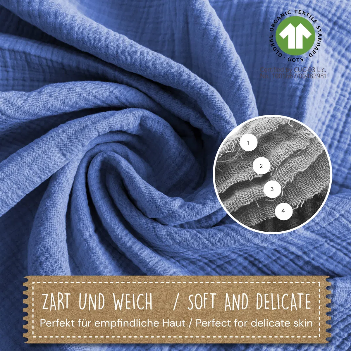 mimaDu - Set di 6 panni in mussola per bambino, in cotone biologico GOTS, 25 x 25 cm, extra morbidi, assorbenti, piccoli asciugamani per la cura del bambino (blu, ocean)
