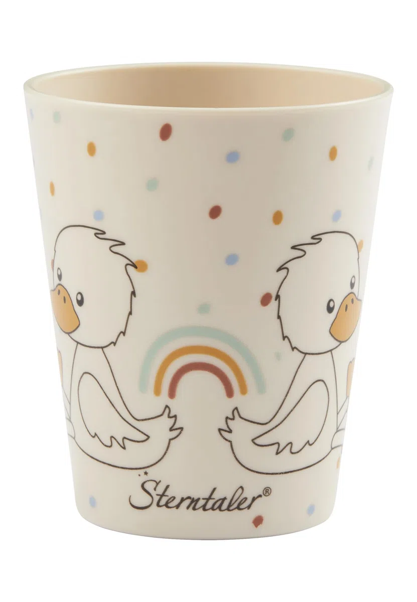 Sterntaler Set di stoviglie con anatra Edda Lou ecru, set da 5 pezzi, per ragazzi e ragazze, composto da bicchiere, piatto quadrato, ciotola di porridge e cucchiaio e forchetta