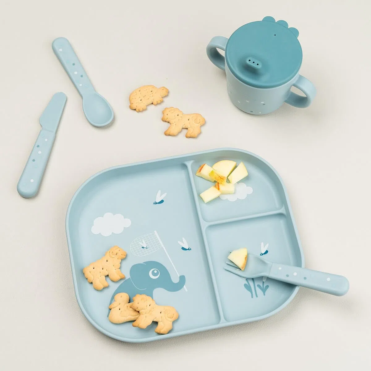 Done by Deer Foodie - Piatto per bambini e neonati, con scomparti, antiscivolo, senza BPA, 100% polipropilene per uso alimentare, 22 x 18 x 2 cm