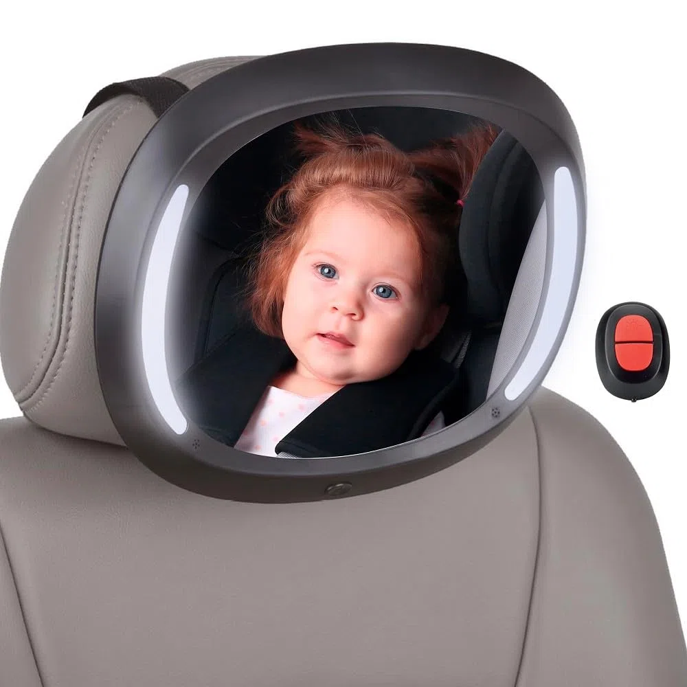 Interbaby Specchio auto per seggiolino posteriore con luci Led e telecomando, Nero