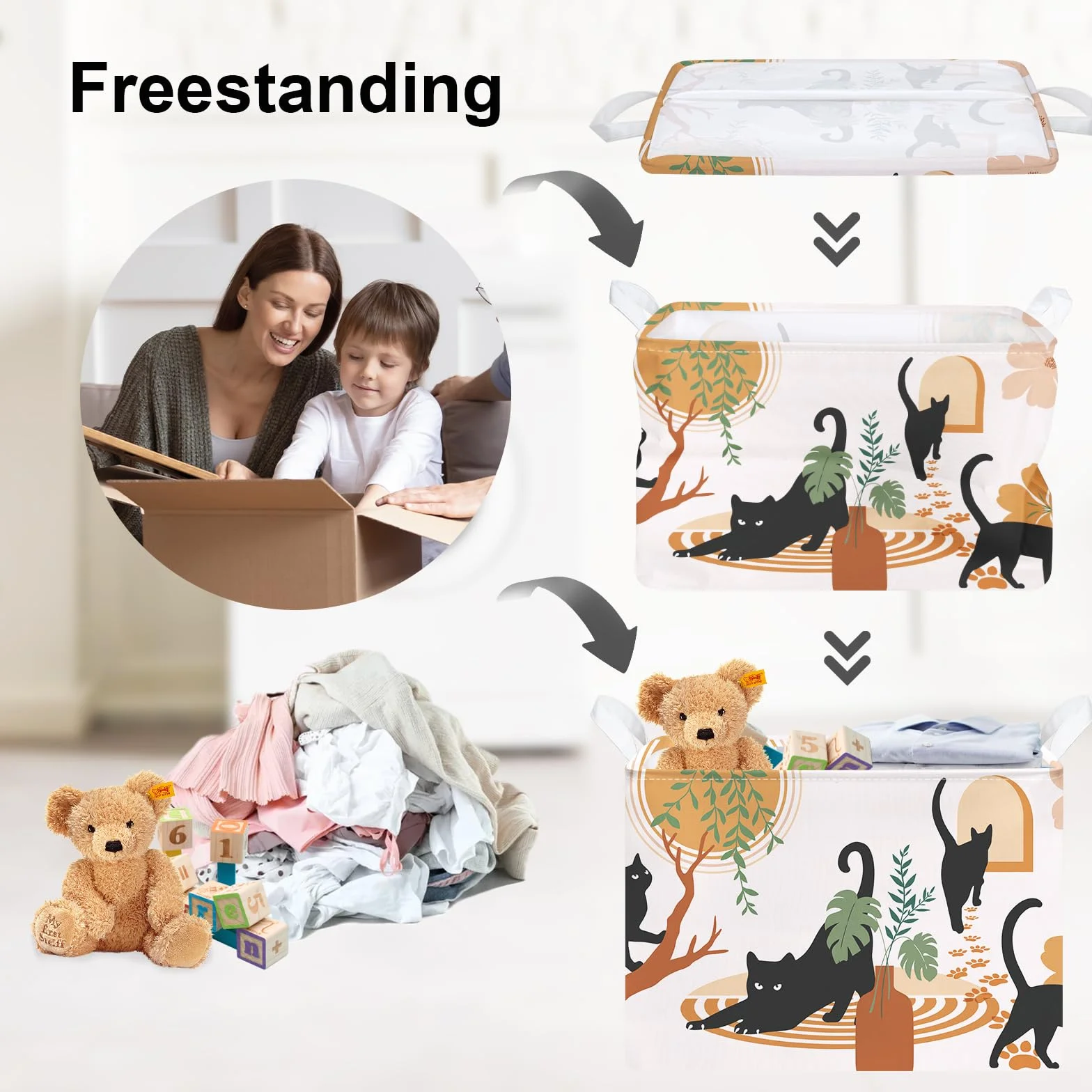 Clastyle Ceste Biancheria Bambini Gatto Boho Cestino Giocattoli Vestiti Impermeabile per Uomo Donna Cestino Portaoggetti per Bagno Cameretta Bucato, Marrone, 40x30x30 cm