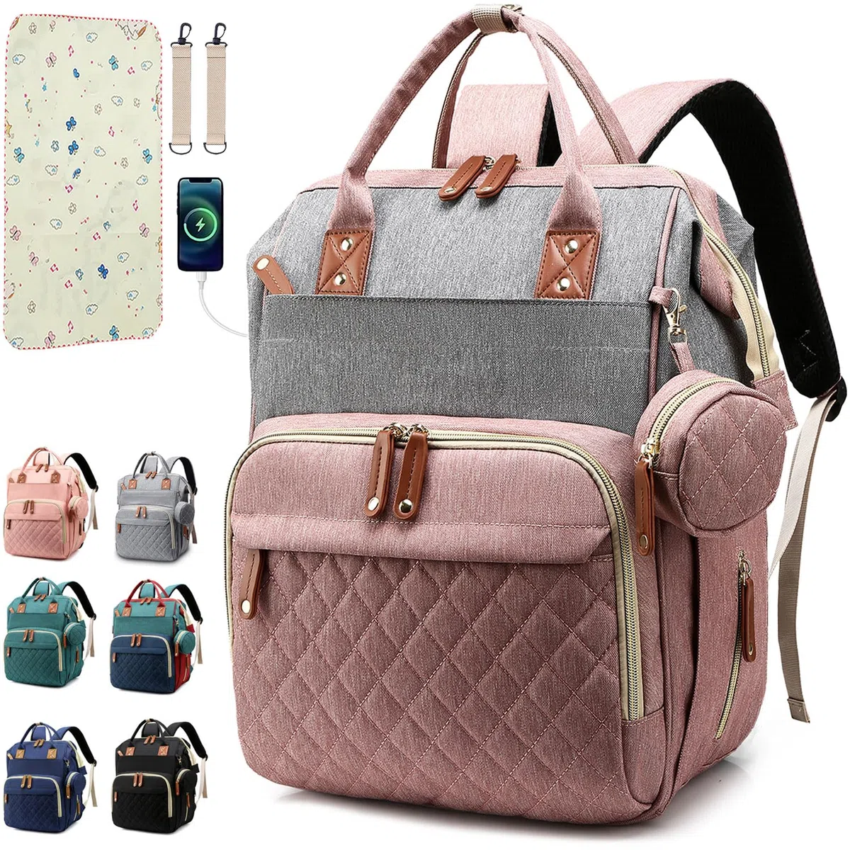 SHITIESHOU Borsa per pannolini, zaino per bambini, per papà, mamma, con imbottitura, 16 tasche