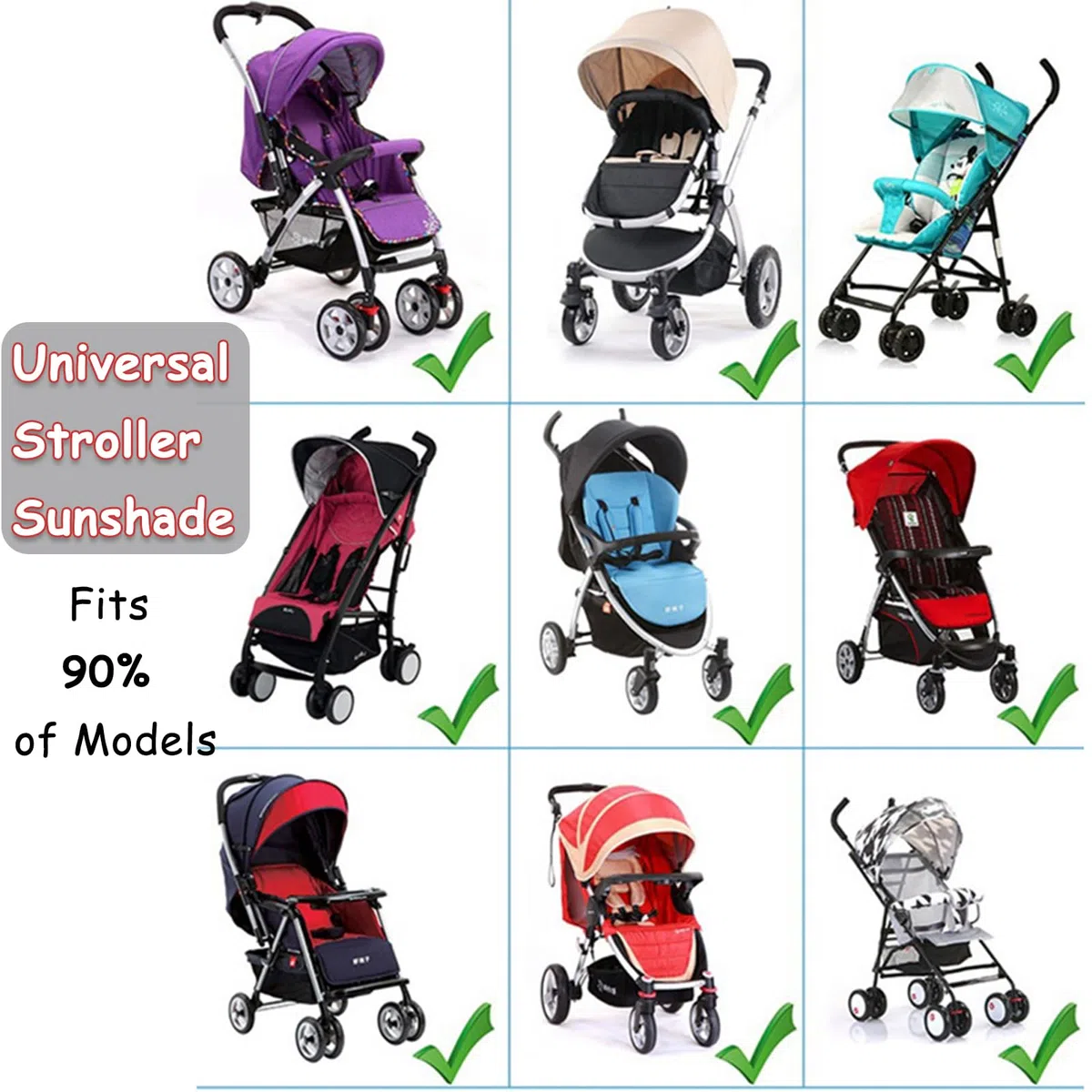 Parasole per passeggino con protezione UV 50+, universale, regolabile, impermeabile, protezione solare per passeggini, passeggini, passeggini, tettuccio parasole