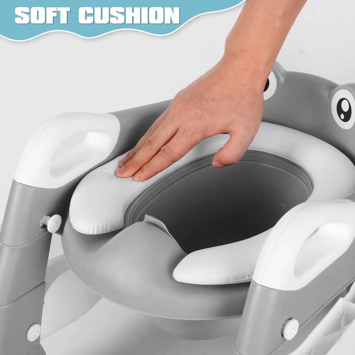 Riduttore wc bambini, 2 In 1 Vasino Bambini con Scaletta, Maniglia e Cuscino Morbido, Sedile Rialzato Vasino Pieghevole, WC Portatile con Protezione Antispruzzo per Bambini Maschi e Femmine