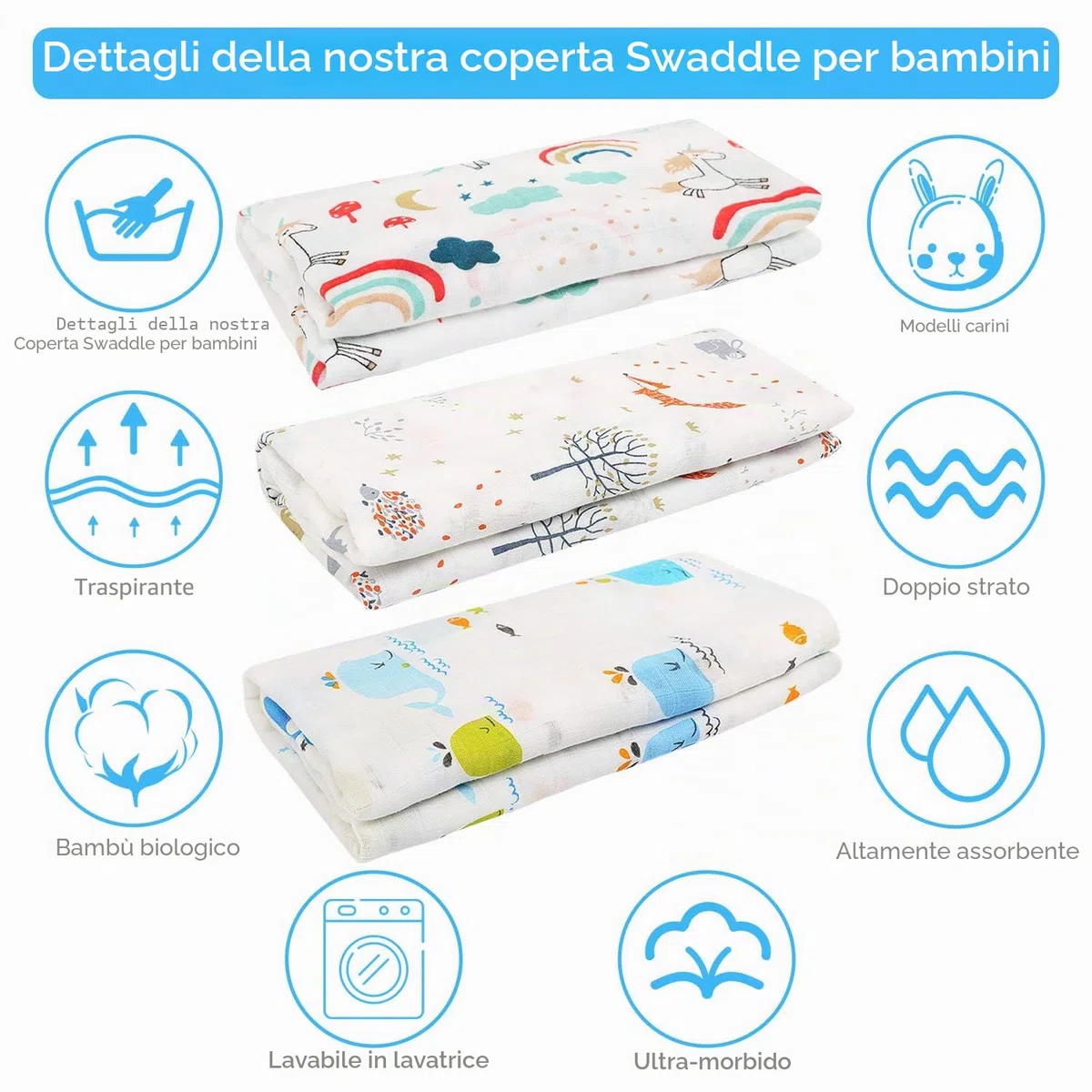 Ballery Copertine in Mussola, Mussole Neonato Copertine in Cotone Bambù, Baby Swaddle Coperta, Regalo Perfetto per il Bambino, 120x120cm, Pacco da 3