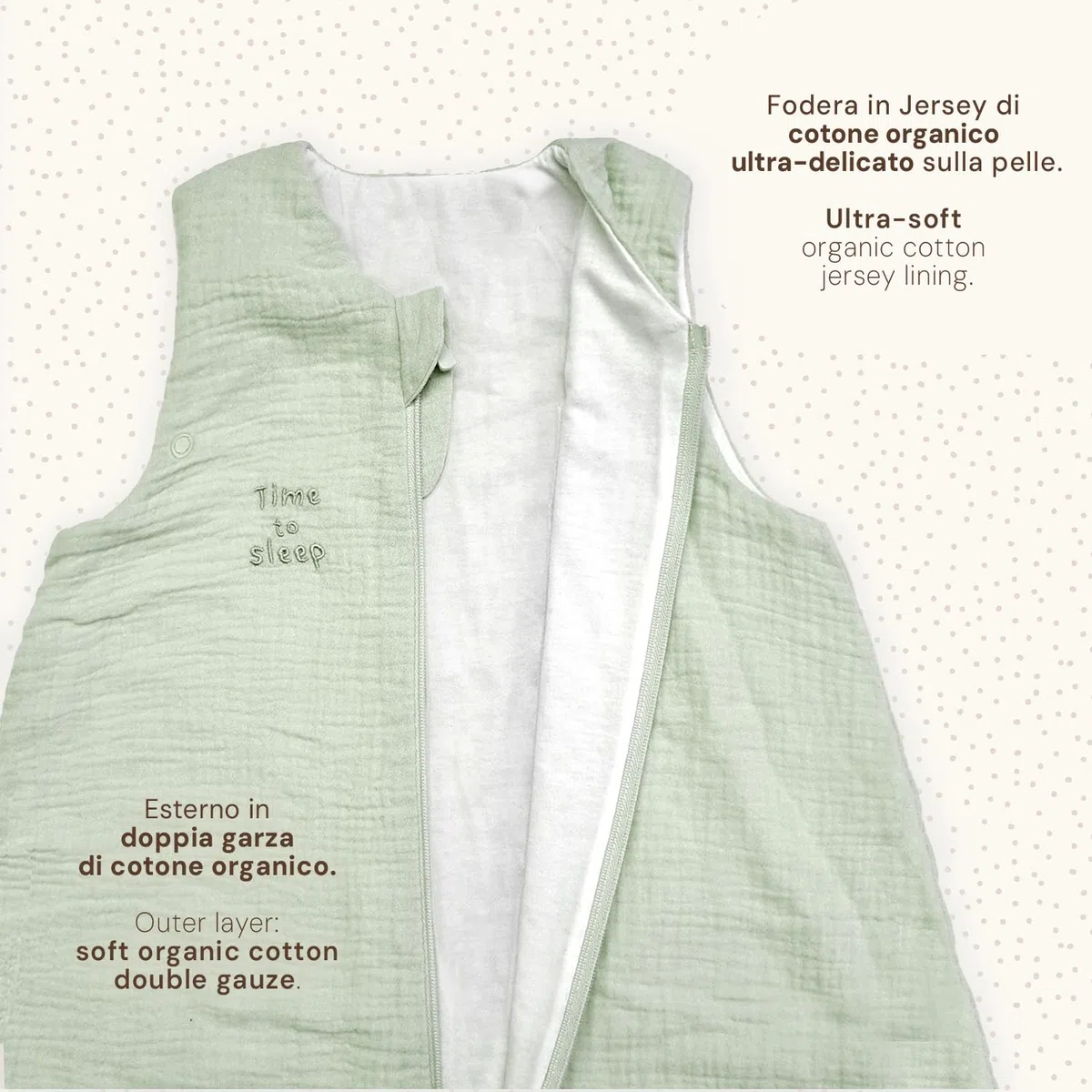 PERLETTI Sacco Nanna Tog 1 Estivo Primavera con Piedini Cotone Organico - Senza Maniche Neonato Bambino Bambina 12-24 Mesi e 24-36 Mesi - Leggero Morbido Pratico con Cerniera Centrale