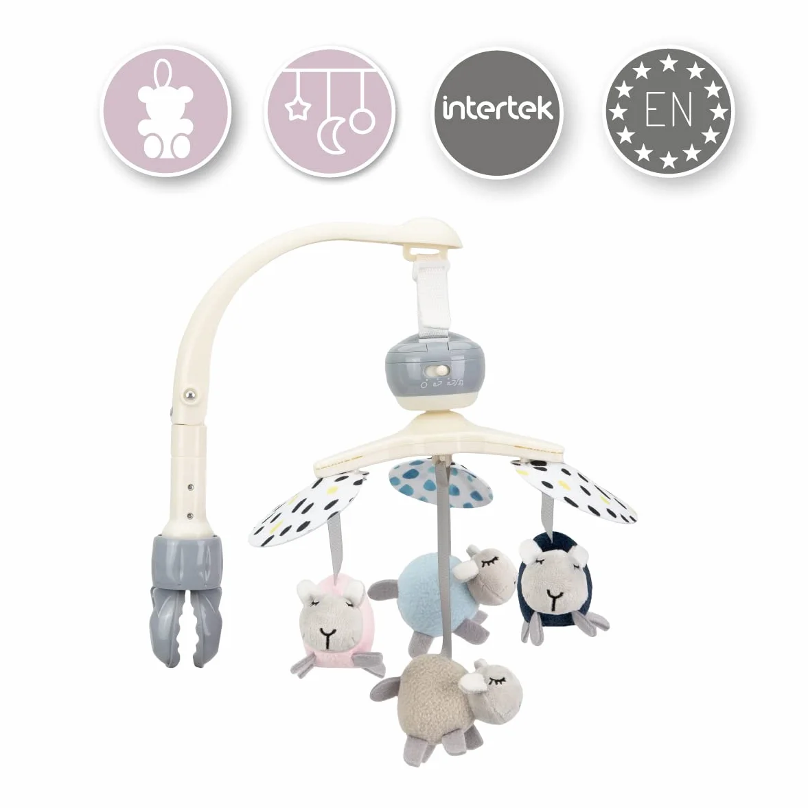 MoMi KIKI giostra mobile per bambini con 4 giochi sensoriali, montaggio rapido, 5 melodie + rumore bianco, per neonati e bambini da 0 a 5 mesi