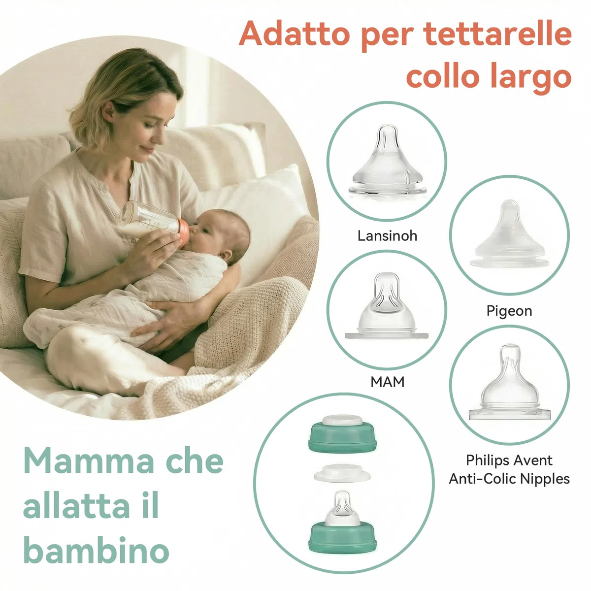 4PCS Biberon per Conservazione Latte Materno 300ml Confezione da Raffreddatore Momcozy 650ml– Anti-Perdita Collo Largo Compatibili con Spectra S1 S2 9Plus SG Motif Luna (Verde)
