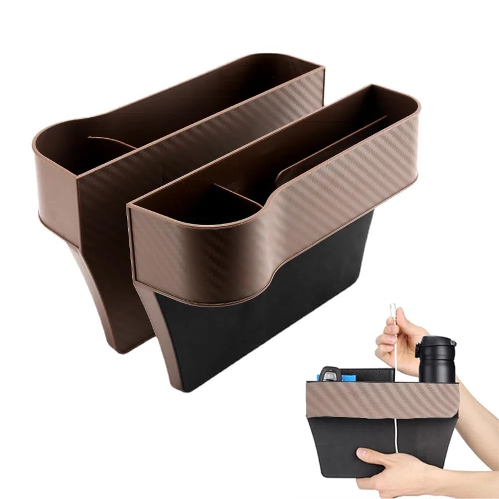Vano Portaoggetti per Auto, 2 Pezzi Scatola Portaoggetti per Seggiolino Auto,Car Seat Gap Storage Organizer,Tasche a Fessura Della Fessura del Sedile,per lo Stoccaggio di Guida in Auto(Marrone)