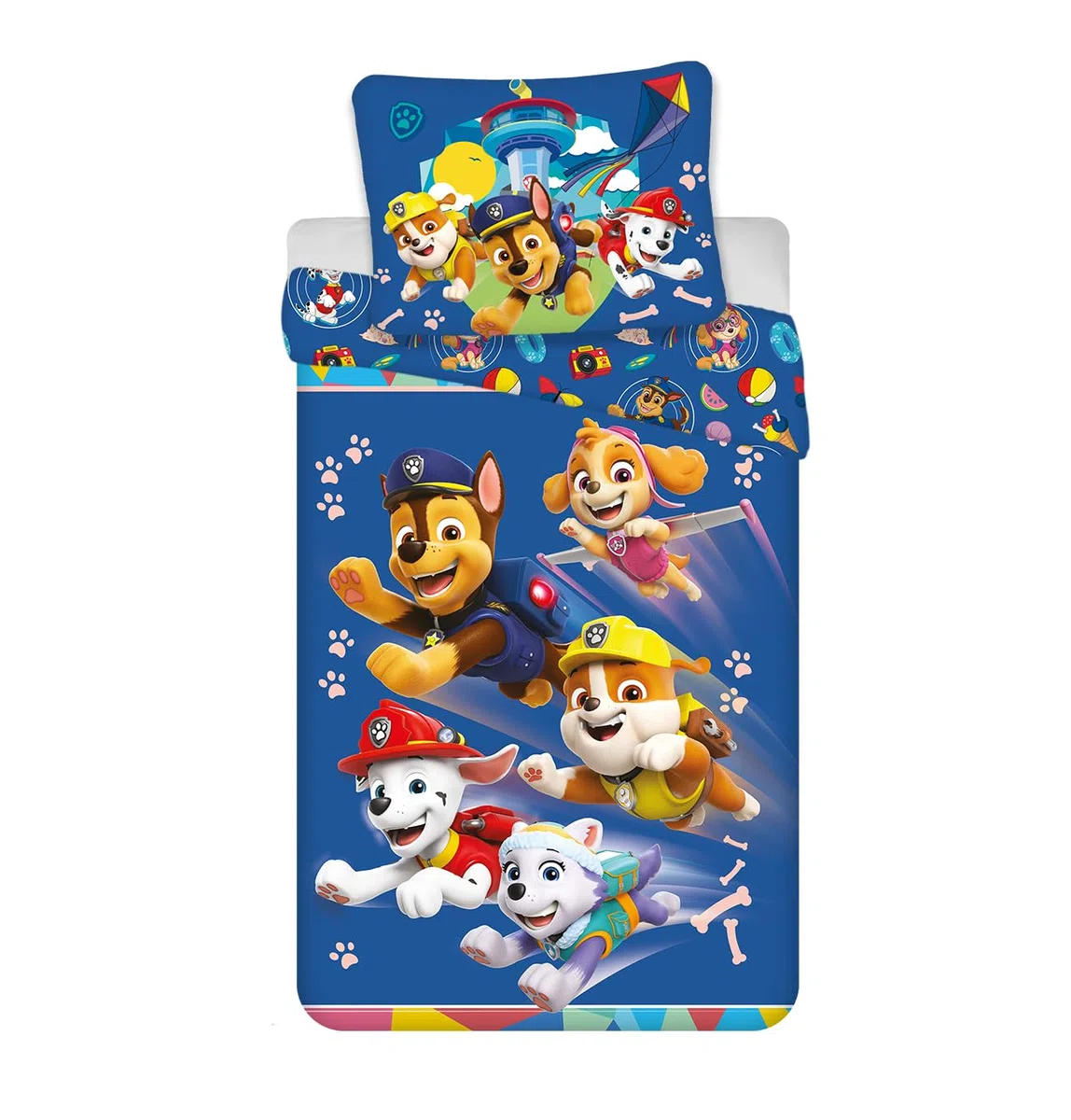 Paw Patrol, set di biancheria da letto per letto singolo, 140 x 200 cm, con federa 60 x 65 cm, 100% cotone, design "Rescue Team Adventure", biancheria da letto per bambini, morbida e traspirante