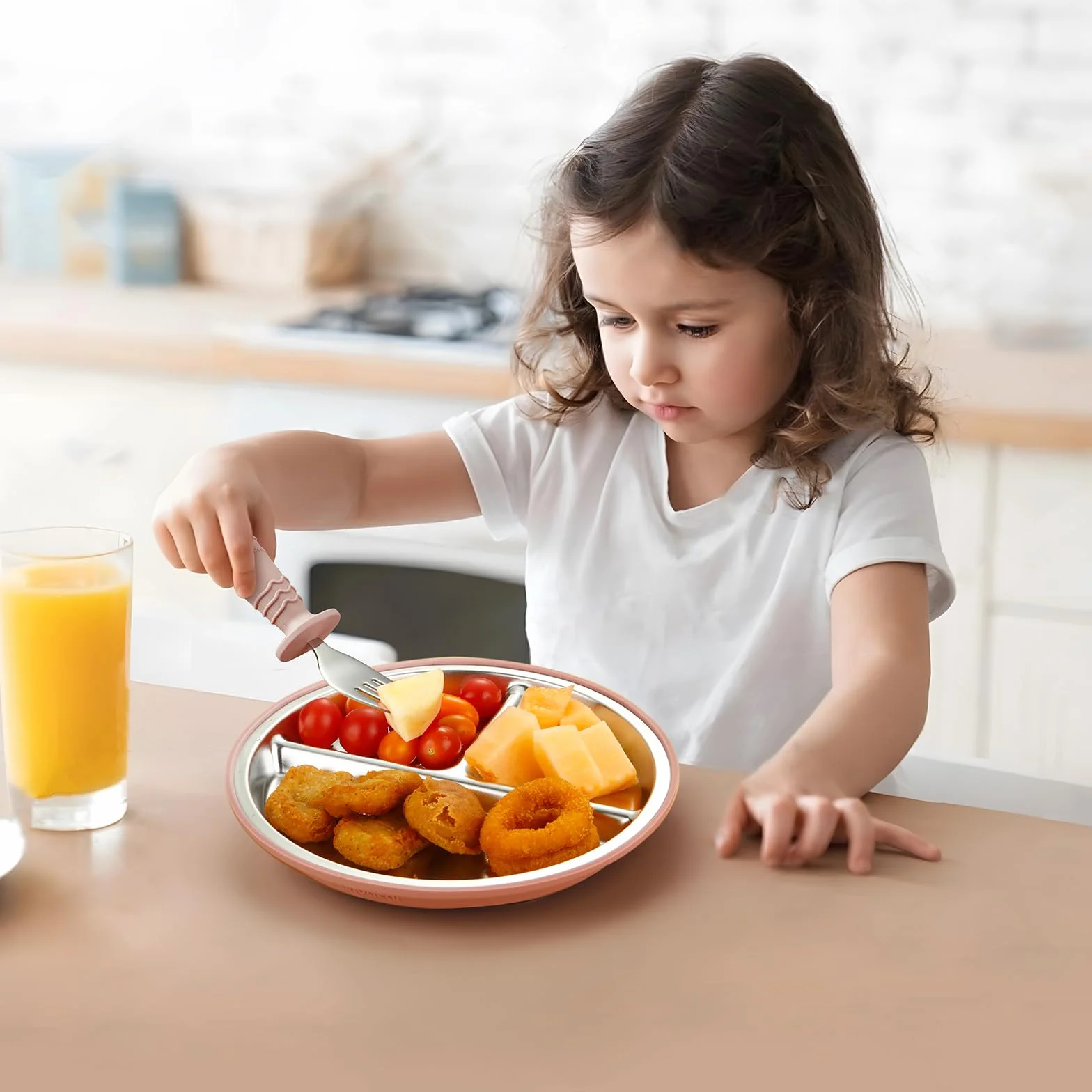 PandaEar Set da 8 Pezzi per l’Alimentazione del Bambino | Piatti e Ciotole con Ventosa in Acciaio Inox con Cucchiaio e Forchetta in Silicone | Set Svezzamento per Bambini e Neonati (Rosa e Blu)