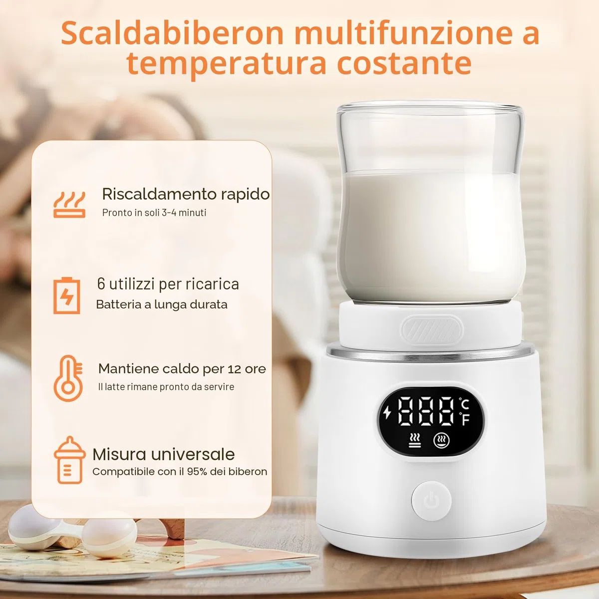 Scaldabiberon, portatile, scaldabiberon rapido con cavo USB, scaldalatte, portatile per neonati, scaldabiberon per casa/viaggio