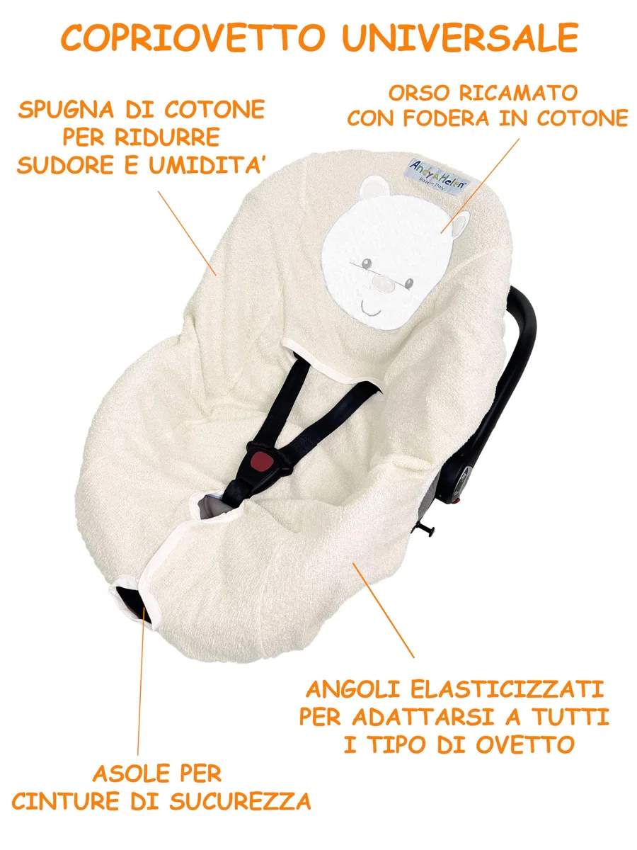 Andy & Helen Copri ovetto in spugna ricamato. Pratico e comodo da inserire grazie a gli angoli elasticizzati aderisce a tutti gli ovetti di formato standard - Grigio