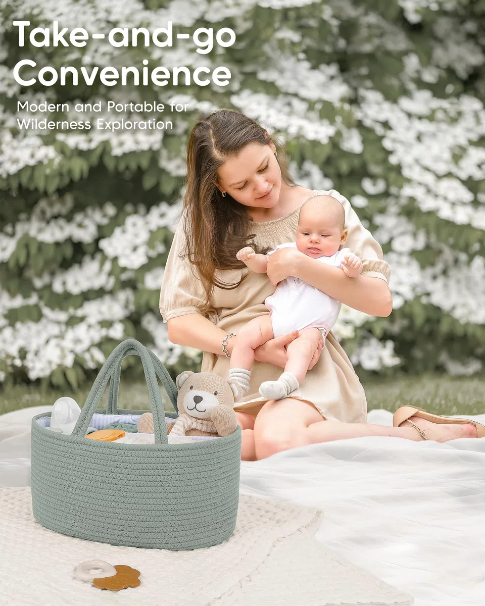 Maliton Cestino Porta Pannolini | Cesto Prodotti Neonato | Organizer Fasciatoio | Porta Oggetti Nascita | Verde-L