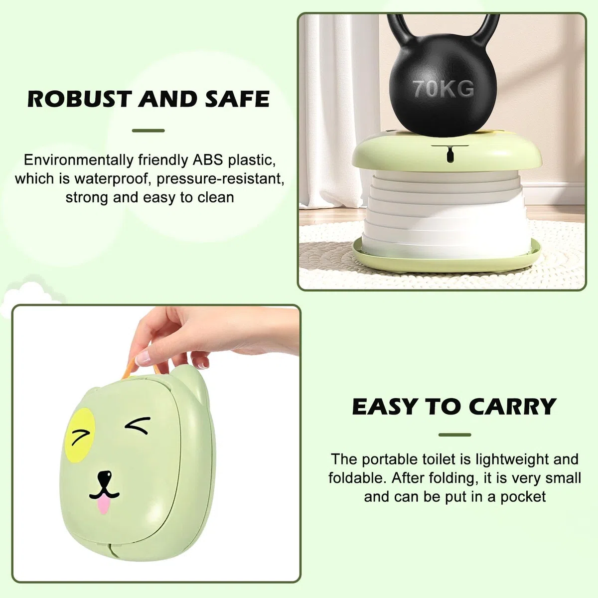 Sedile WC pieghevole per bambini, vasino da viaggio per auto, per esterni e interni, pratico per campeggio e viaggi, compatto e portatile, rosa (toilette pieghevole per bambini, verde)