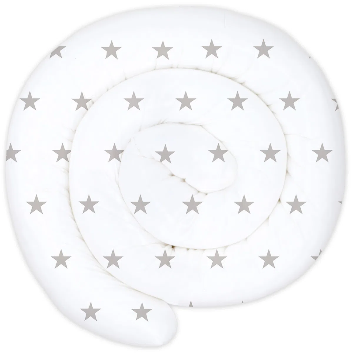 Totsy Baby Cuscino XXL a Forma di Serpente per Letto, Cuscino da Allattamento, Cuscino Decorativo, Protezione per Il Bordo del Letto, paracolpi XL Stelle Grigie su Bianco 400 cm Certificato Oeko-Tex