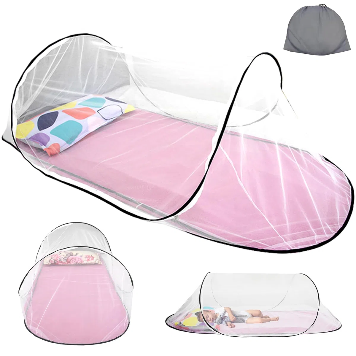 Pieghevole Zanzariera Da Viaggio Pop Up - 200 x 80 x 56 cm, Portatile per Letto Singolo e Culla