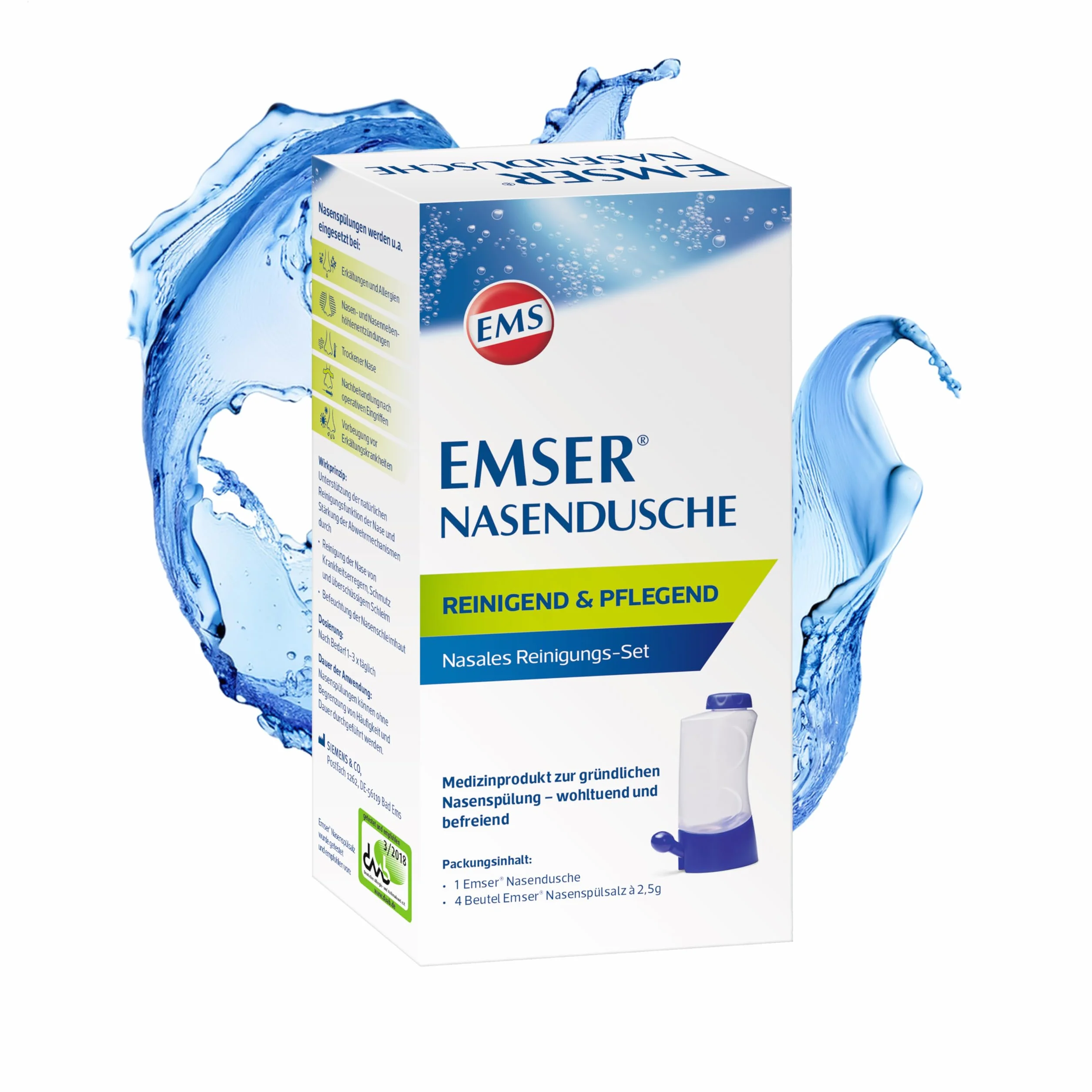 EMSER Nasendusche nasales Reinigungs-Set mit Spülsalz-Beuteln, 1 pz Doccia nasale