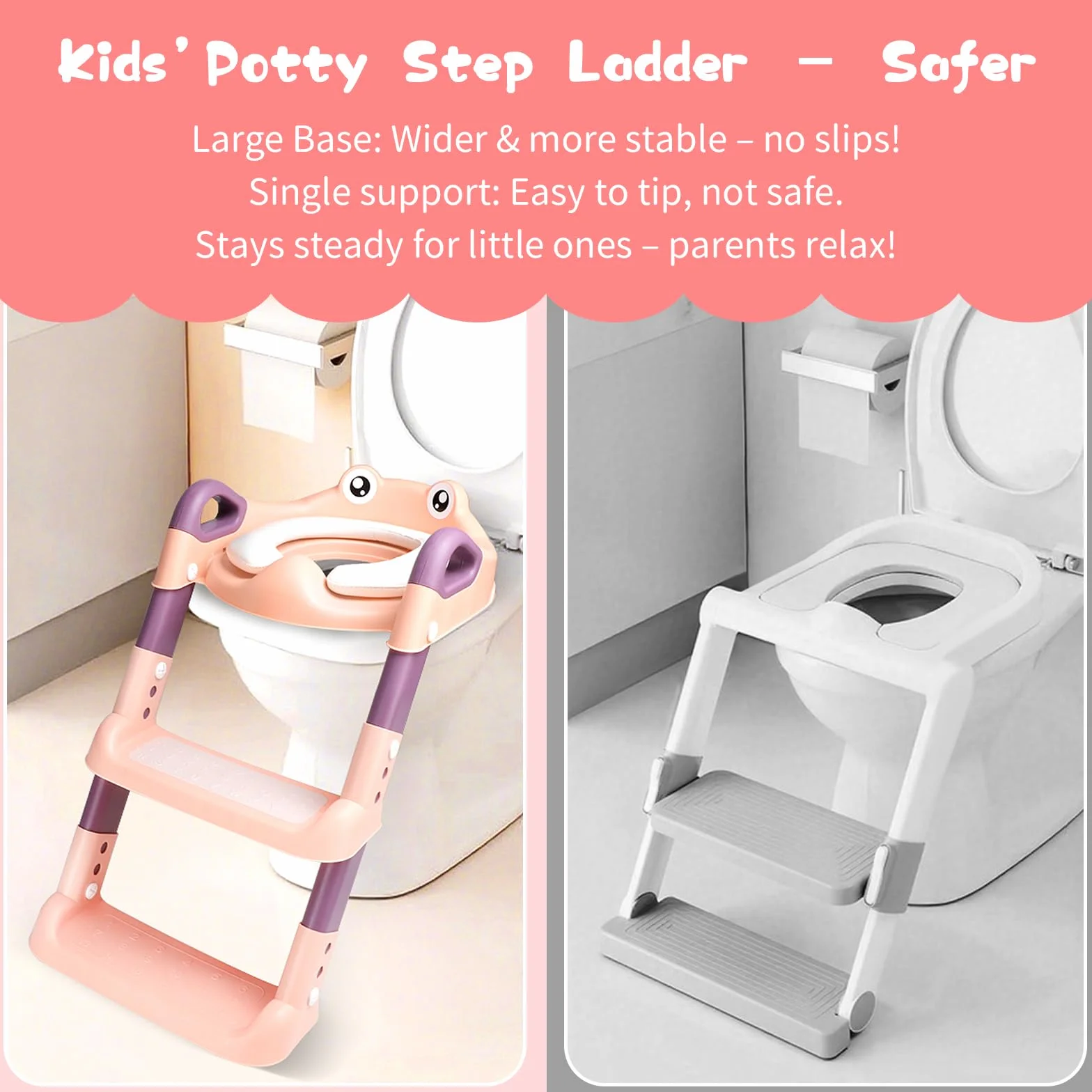 Sedile WC per Bambini con Scale, WC per Bambini, 2 in 1, con Scale, per Ragazzi e Ragazze, Sedile WC con Poliuretano, Regolabile in Altezza e Pieghevole, Antiscivolo con Spritzsc