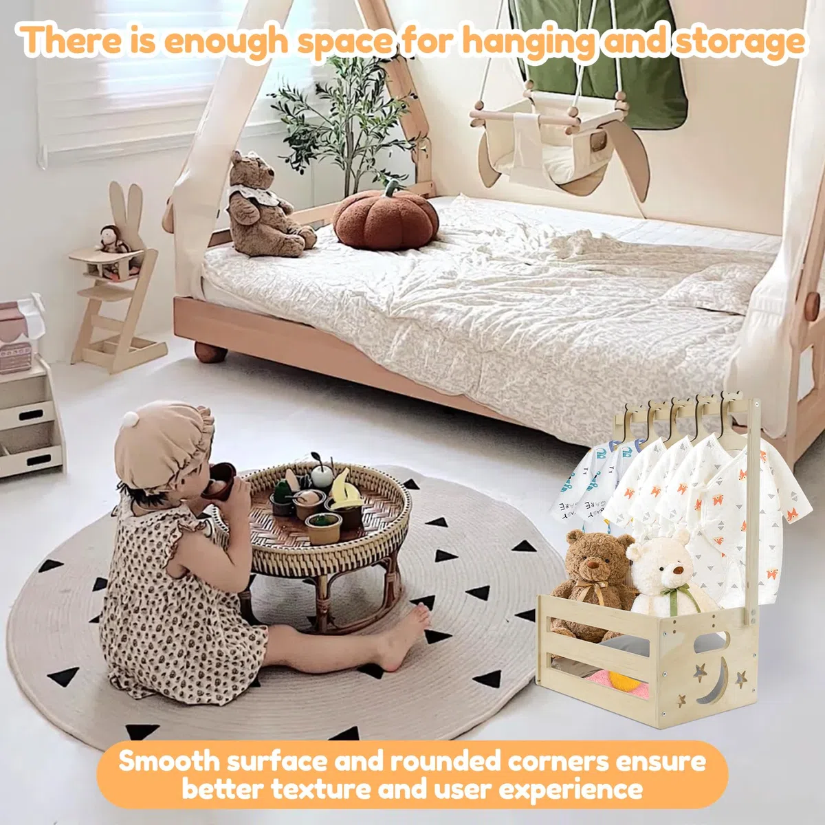 Cassetto per Baby Shower con 5 Ganci, Cestino per Bambini in Legno con Maniglia, Cassetta di Legno per la Conservazione dei Vestiti dei Bambini, Cesto Decorativo per Vestiti da Doccia, Gravidanza