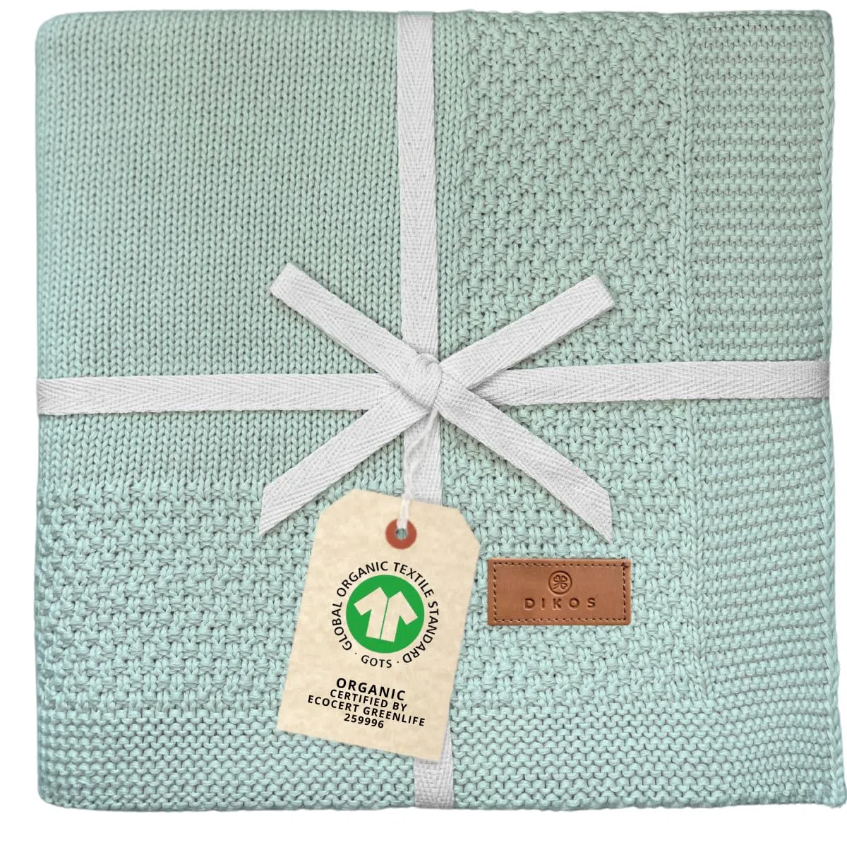 DIKOS® Coperta per neonati GOTS, in cotone biologico, morbida coperta per neonati, coperta per passeggino, per neonati, idea regalo per la nascita (menta)