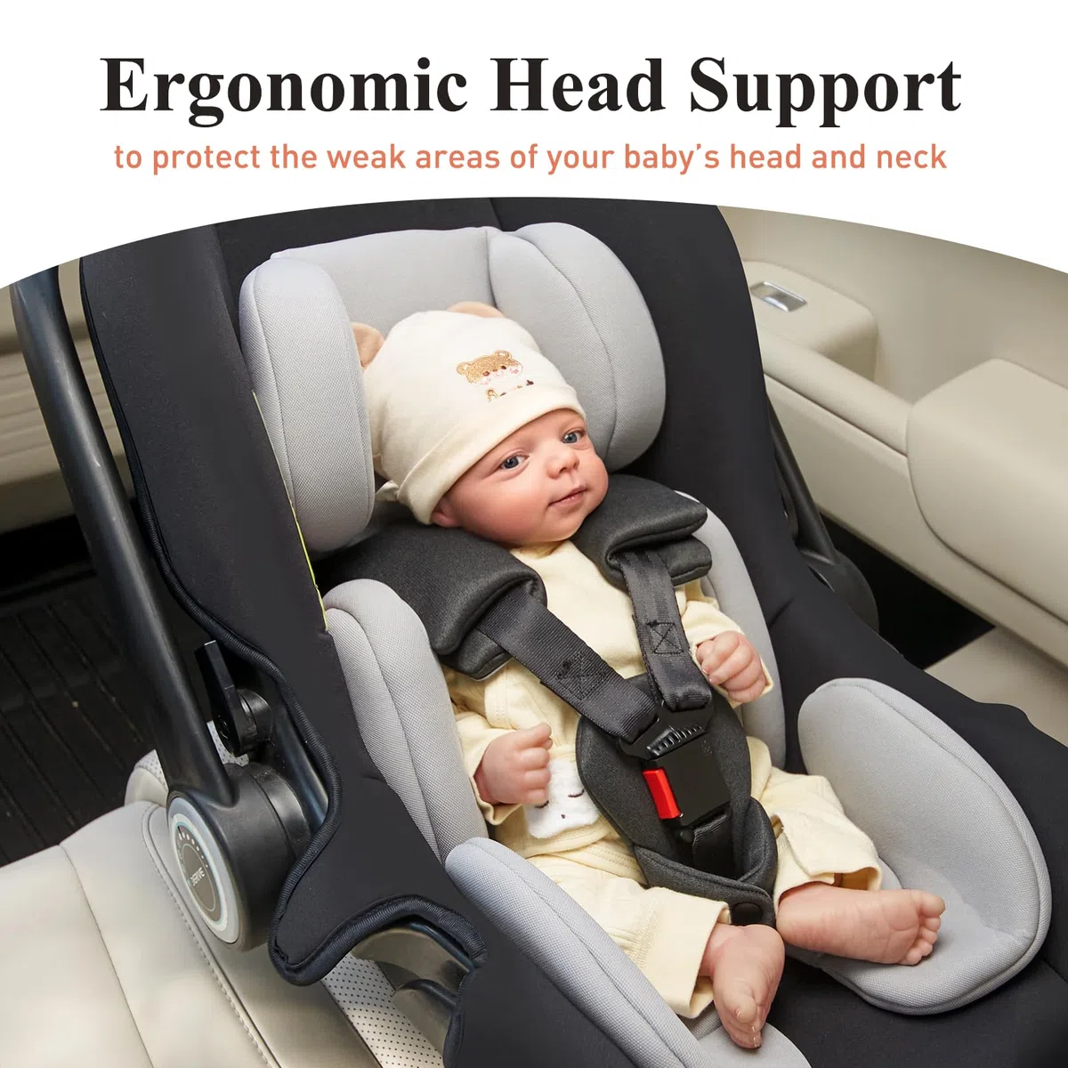 Innokids inserto per seggiolino auto per neonati, morbido e imbottito, supporto per la testa rimovibile e supporto laterale per seggiolini auto, passeggini, altalene (grigio chiaro)
