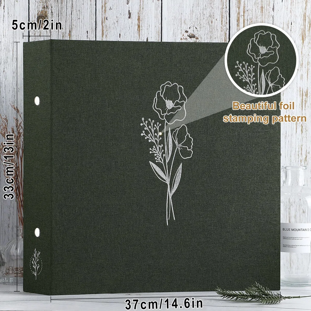 Lanpn Album Fotografico Scrapbooking 30x30 cm, Biancheria Album Foto Portafoto Raccoglitore a 3 anelli 30 x 30 cm con 30 Tasche 60 Pagine (Verde)